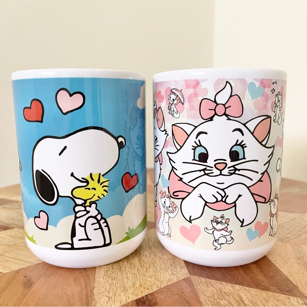 NEW 2 Pcs Fashion Mugs. Disney The Aristocats Marie + Snoopy mugs 15oz cups. - Picture 1 of 3